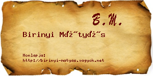 Birinyi Mátyás névjegykártya